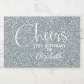 Cheers Faux Silver GLITTER Birthday Mini Sparkling Wijnetiket (Enkel label)