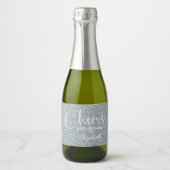 Cheers Faux Silver GLITTER Birthday Mini Sparkling Wijnetiket (Voorkant)