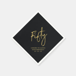Cheers Fifty    Moderne Zwarte 50ste Verjaardagsfe Servet