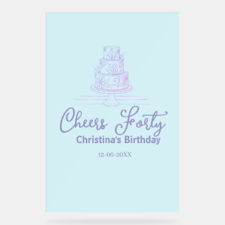 Cheers forty happy birthday cake blue purple name 