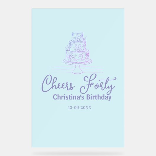 Cheers forty happy birthday cake blue purple name  (Recto)