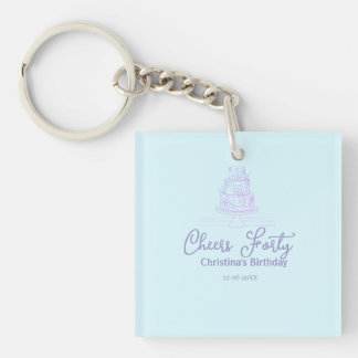 Cheers forty happy birthday cake blue purple name  sleutelhanger