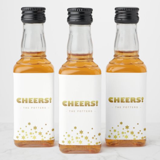Cheers | Fun Christmas White & Gold Mini Likeurfles Etiket (Flessen)