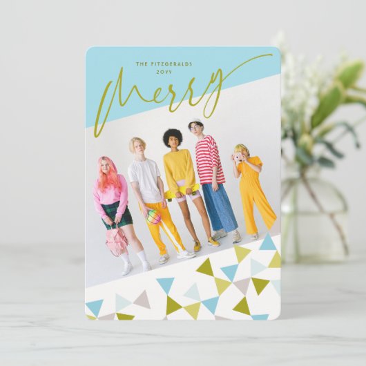 Cheers Geo Triangles Modern Fun Holiday Feestdagenkaart (Staand voorkant)