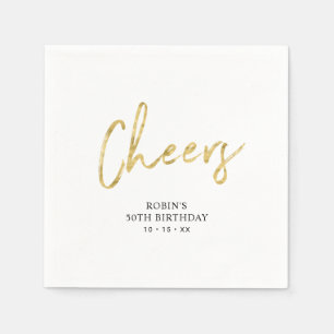 Cheers Gold Brush Script Adult Birthday Party Servet