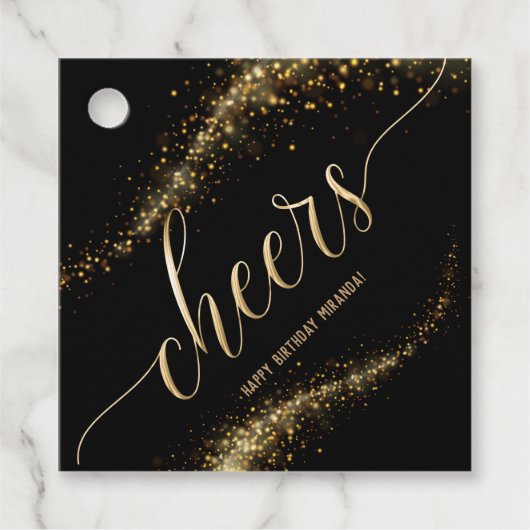 Cheers Gold Glitter Birthday Bedankjes Labels (Voorkant)