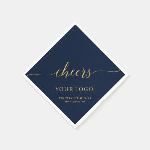 Cheers   Gold & Navy Business Logo Aangepaste teks Servet