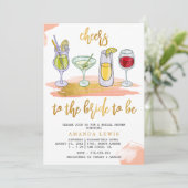 Cheers Gold Script Drink Blush Vrijgezellenfeest Kaart (Staand voorkant)