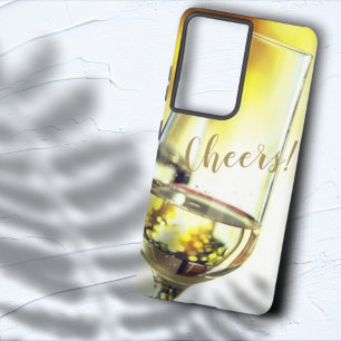 Cheers Golden Bokeh White Wine Glass Samsung Galaxy Hoesje