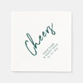 Cheers | Green Brush Lettering Custom Party Napkin Servet (Voorkant)