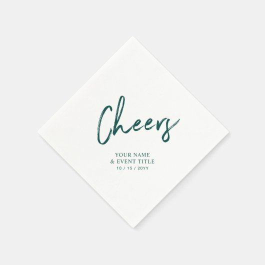 Cheers | Green Brush Lettering Custom Party Napkin Servet (Hoek)