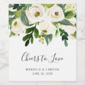 Cheers Greenery Elegant White Floral Wedding Wijn Etiket (Enkel label)