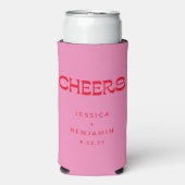 Cheers Groovy Pink Red Typography Names Wedding (Seltzer Voorkant)