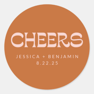 Cheers Groovy Terracotta Custom Names Wedding Ronde Sticker