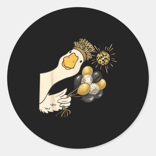 Cheers Happy New Year 2026 Goose With Balloon Disc Ronde Sticker (Voorkant)
