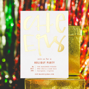 Cheers Holiday Party Gold Foil Uitnodiging