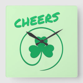 Cheers Ireland Clover Shamrock Retro Vierkante Klok