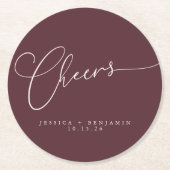 Cheers Minimal Bourgundy Script Custom Wedding Ronde Kartonnen Onderzetter (Voorkant)