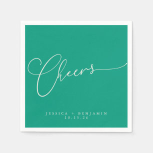 Cheers Minimal Emerald Green Script Custom Wedding Servet