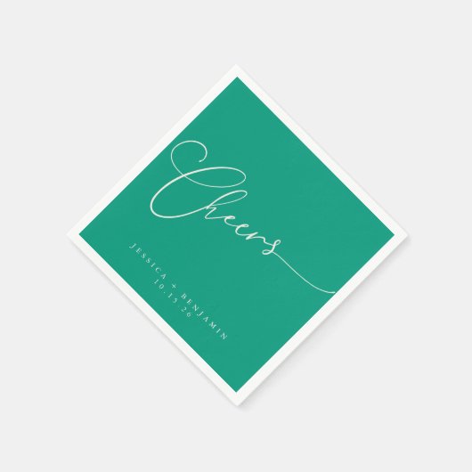 Cheers Minimal Emerald Green Script Custom Wedding Servet (Hoek)