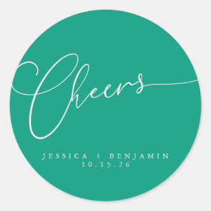 Cheers Minimal Emerald Script Custom Wedding Ronde Sticker