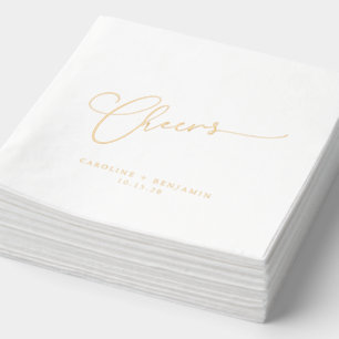 Cheers Minimal Script Custom Wedding Elegant Goud Folie Servetten