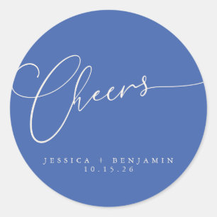 Cheers Minimale Franse blauwe Script Aangepast huw Ronde Sticker