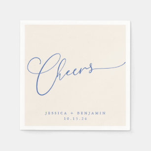 Cheers Minimale Ivory Blue Script Custom Wedding Servet