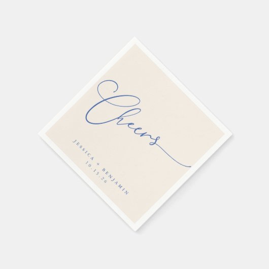 Cheers Minimale Ivory Blue Script Custom Wedding Servet (Hoek)