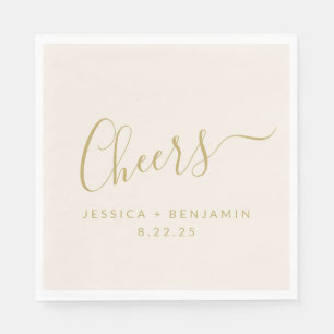 Cheers Minimalist Ecru en Gold Custom Wedding Servet