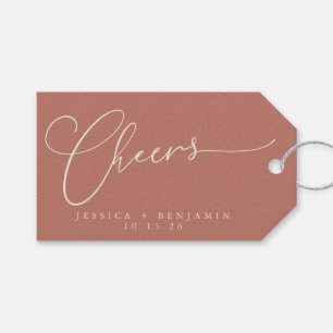 Cheers Minimalist Terracotta Script Custom Wedding Cadeaulabel