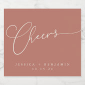Cheers Minimalist Terracotta Script Custom Wedding Likeurfles Etiket (Enkel label)
