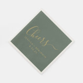 Cheers minimalistisch Sage Green Gold Custom Weddi Servet (Hoek)