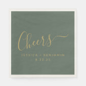 Cheers minimalistisch Sage Green Gold Custom Weddi Servet (Voorkant)