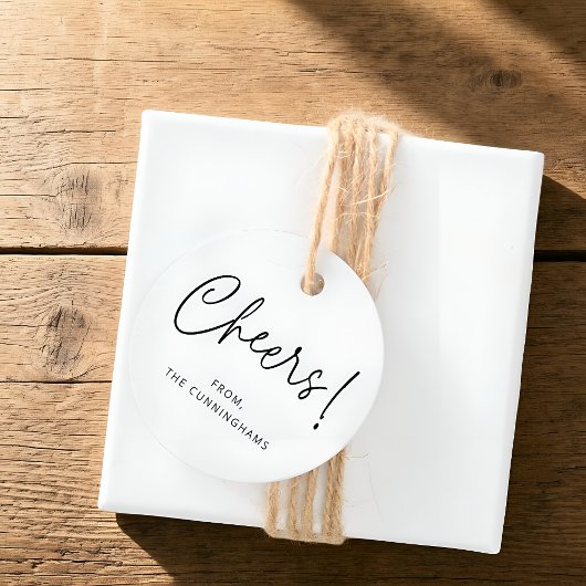 Cheers! Modern Elegant Simple Chic Family Name Bedankjes Labels
