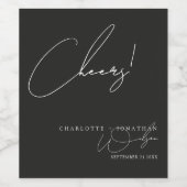 Cheers Modern Minimalist Black Wedding Party Wijn Etiket (Enkel label)