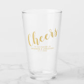 'Cheers' Modern Script Gold Wedding Glas (Voorkant)