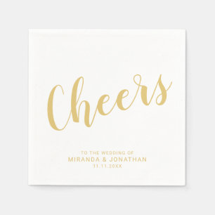 'Cheers' Modern Script Gold Wedding Servet