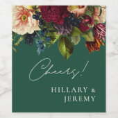 Cheers! Moody Floral Wedding Emerald Wijn Etiket (Enkel label)