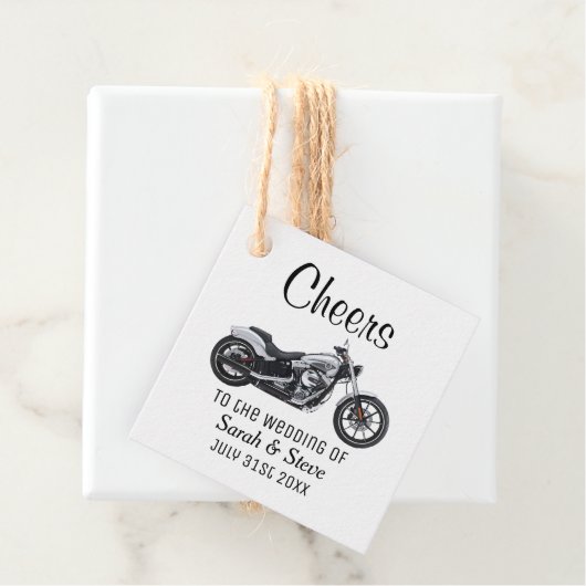 Cheers Motorcycle Wedding Date Bride Groom Bedankjes Labels (In situ)