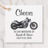 Cheers Motorcycle Wedding Date Bride Groom Bedankjes Labels (Voorkant)
