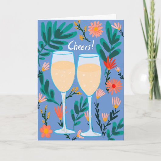 Cheers! Mousserende wijn Champagne Bloemen Gefelic Kaart (Voorkant)