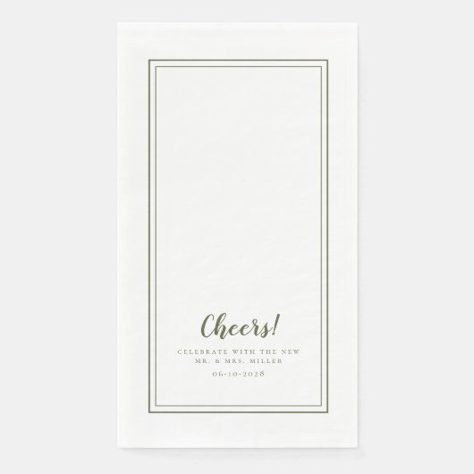 Cheers Mr & Mrs Olive Green Modern Wedding Dinner Servet (Voorkant)