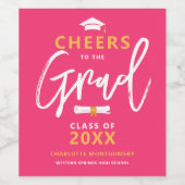 Cheers naar de Afstudeerder roze aangepaste gradua Wijn Etiket (Enkel label)
