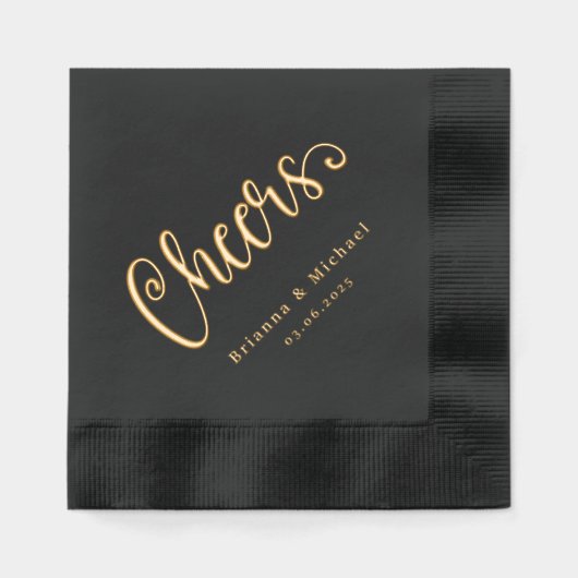 Cheers namen datum elegante bruiloft folie servetten (Voorkant)