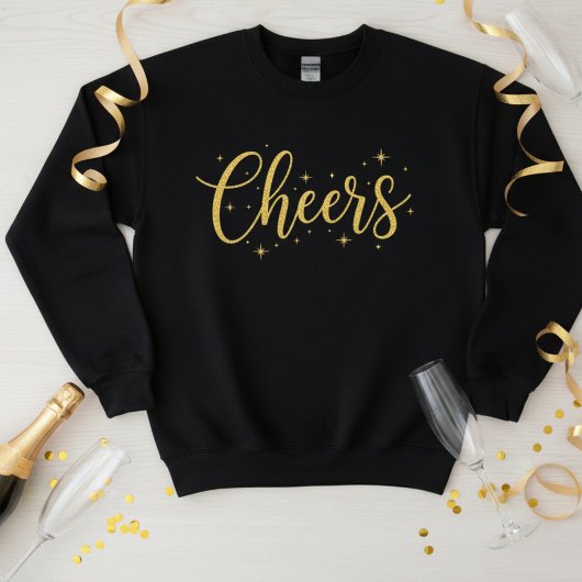 🥂 Cheers New Year Sweatshirt | Cozy Gold Glitter