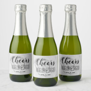 Cheers op Black and White Rose Blossom Wedding Sparkling Wijnetiket