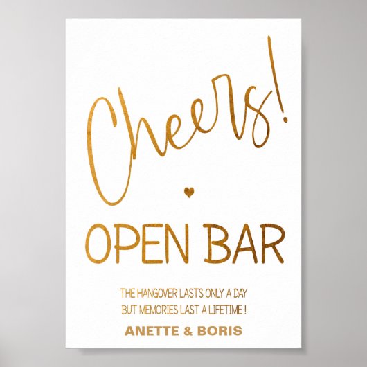 Cheers Open bar bruiloft bord 5x7 poster (Voorkant)