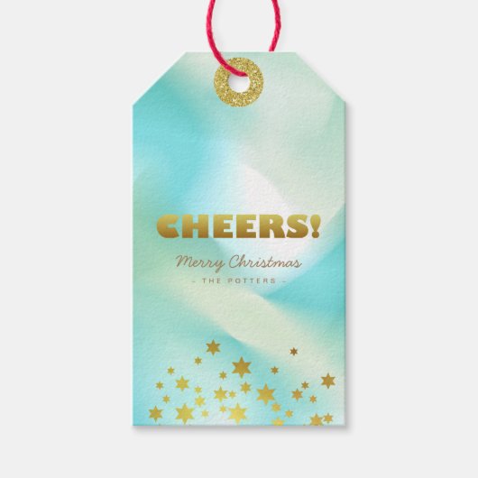Cheers | Pastel Groen Gradiënt & Goud Cadeaulabel (Voorkant)