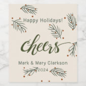 Cheers Pine Branch Holiday Wine Label Wijn Etiket (Enkel label)